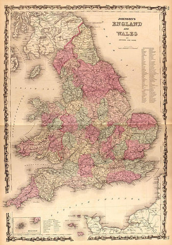 England and Wales 1862 White Modern Wood Framed Art Print with Double Matting by Vintage Maps
