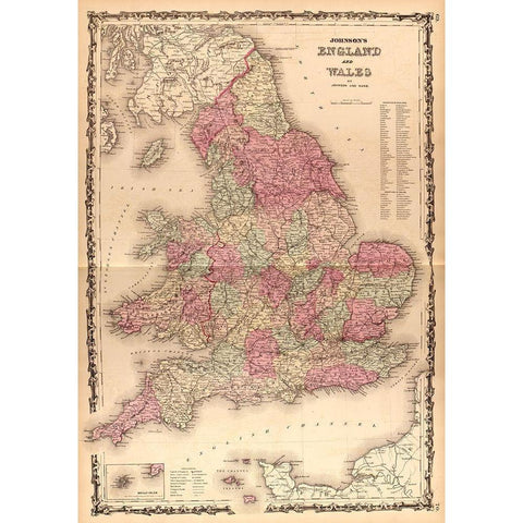 England and Wales 1862 Black Modern Wood Framed Art Print by Vintage Maps