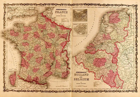 France Holland and Belgium 1862 White Modern Wood Framed Art Print with Double Matting by Vintage Maps