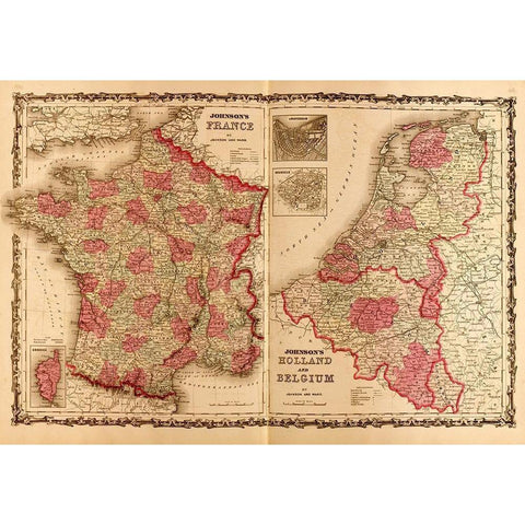France Holland and Belgium 1862 Black Modern Wood Framed Art Print by Vintage Maps