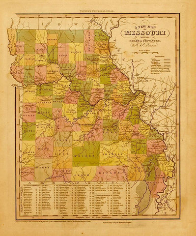 Missouri 1844 Black Ornate Wood Framed Art Print with Double Matting by Vintage Maps