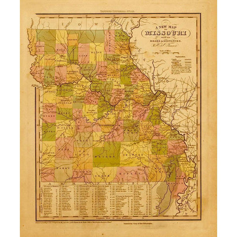Missouri 1844 Gold Ornate Wood Framed Art Print with Double Matting by Vintage Maps