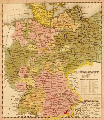 Germany 1844 Black Ornate Wood Framed Art Print with Double Matting by Vintage Maps