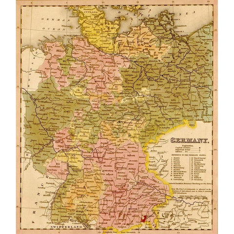 Germany 1844 Black Modern Wood Framed Art Print by Vintage Maps