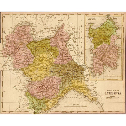 Kingdom of Sardinia 1844 Black Modern Wood Framed Art Print by Vintage Maps