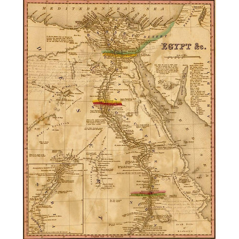 Egypt 1844 Black Modern Wood Framed Art Print with Double Matting by Vintage Maps