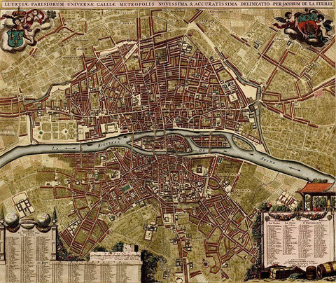 City Plan Paris 1700 Black Ornate Wood Framed Art Print with Double Matting by Vintage Maps