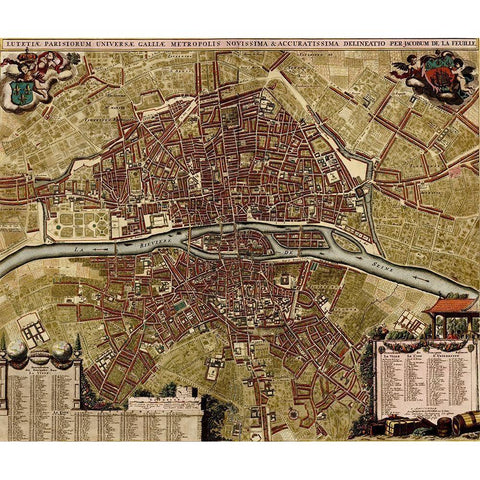 City Plan Paris 1700 Black Modern Wood Framed Art Print by Vintage Maps