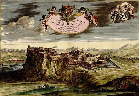 Verucca 1700 Black Ornate Wood Framed Art Print with Double Matting by Vintage Maps