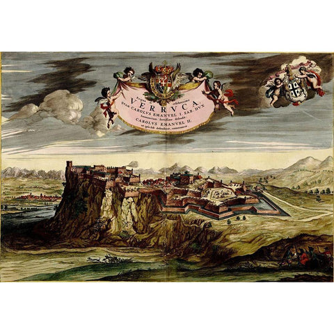 Verucca 1700 Black Modern Wood Framed Art Print by Vintage Maps