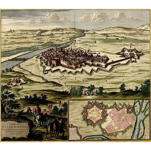 Casal on the Po River 1700 Black Modern Wood Framed Art Print by Vintage Maps