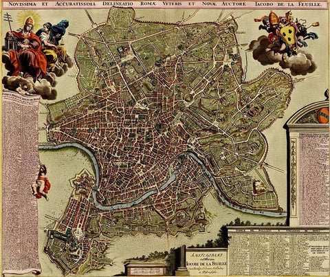 Rome on the Tiber and The Vatican 1700 White Modern Wood Framed Art Print with Double Matting by Vintage Maps