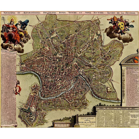 Rome on the Tiber and The Vatican 1700 Black Modern Wood Framed Art Print by Vintage Maps