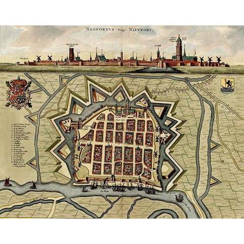 Vauban Defenses on the Narva Estonia 1700 Black Modern Wood Framed Art Print by Vintage Maps
