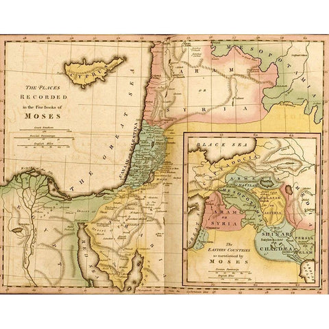 Places in the 5 Books of Moses Black Modern Wood Framed Art Print by Vintage Maps