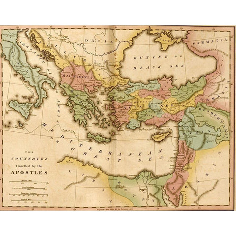 Countries travelled by the Apostles Gold Ornate Wood Framed Art Print with Double Matting by Vintage Maps