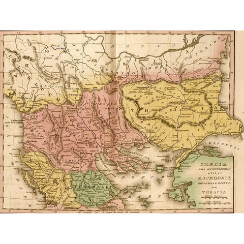Ancient Greece Macedonia and Thrace Black Modern Wood Framed Art Print by Vintage Maps