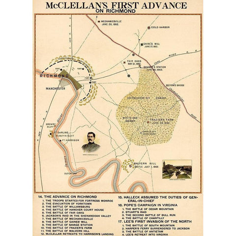 Civil War McClellans 1st Advance on Richmond White Modern Wood Framed Art Print by Vintage Maps