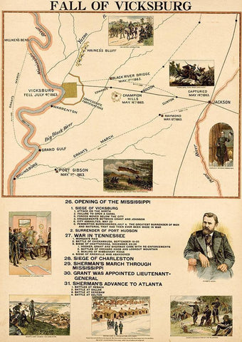 Civil War Fall of Vicksburg Mississippi Black Ornate Wood Framed Art Print with Double Matting by Vintage Maps