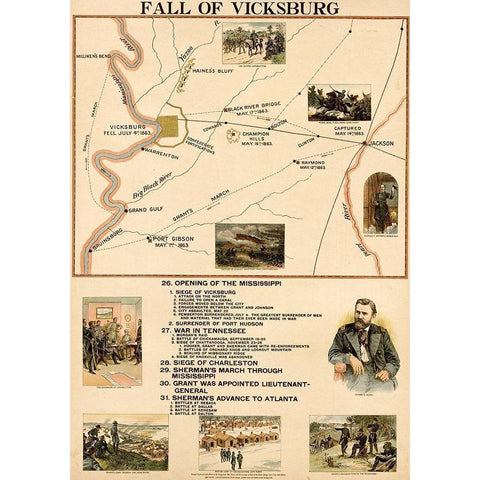 Civil War Fall of Vicksburg Mississippi White Modern Wood Framed Art Print by Vintage Maps