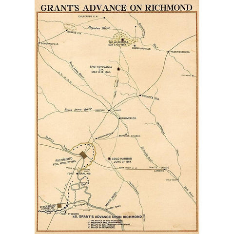 Civil War Grants Advance on Richmond White Modern Wood Framed Art Print by Vintage Maps