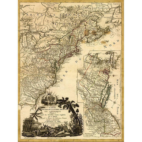 Theatre of War 1779 Black Modern Wood Framed Art Print with Double Matting by Vintage Maps