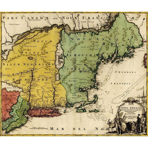 British Colonization in Canada and New England 1770 White Modern Wood Framed Art Print by Vintage Maps