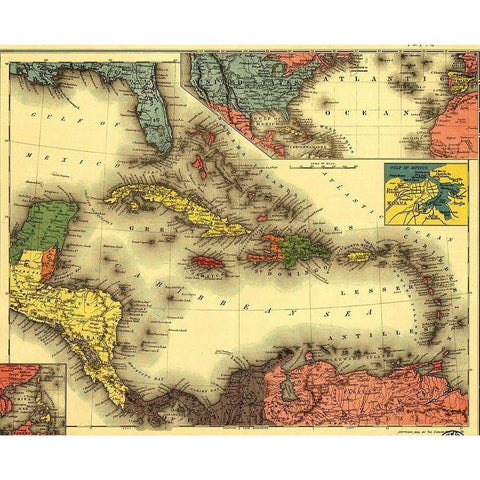 Evening Post map of the West Indies 1898 White Modern Wood Framed Art Print by Vintage Maps