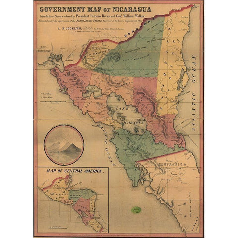 Nicaragua Gold Ornate Wood Framed Art Print with Double Matting by Vintage Maps