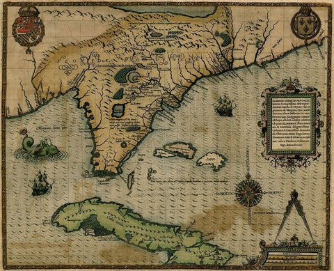 Cuba 1588 Black Ornate Wood Framed Art Print with Double Matting by Vintage Maps