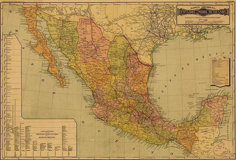 Mexico White Modern Wood Framed Art Print with Double Matting by Vintage Maps