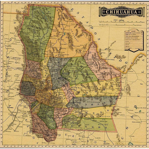 Chihuahua Mexico 1884 White Modern Wood Framed Art Print by Vintage Maps