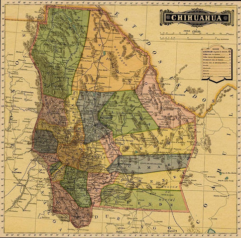Chihuahua Mexico 1884 White Modern Wood Framed Art Print with Double Matting by Vintage Maps