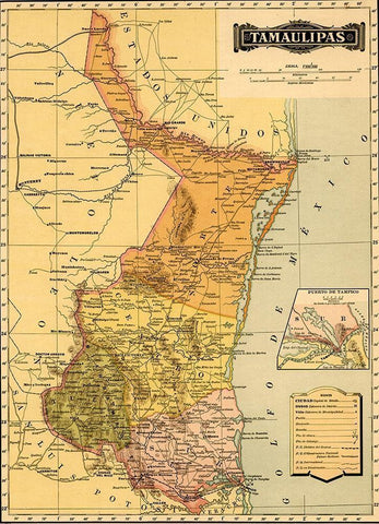 Tamaulipas 1844 Black Ornate Wood Framed Art Print with Double Matting by Vintage Maps
