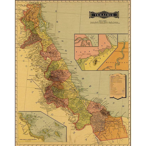 Vera Cruz 1844 Gold Ornate Wood Framed Art Print with Double Matting by Vintage Maps