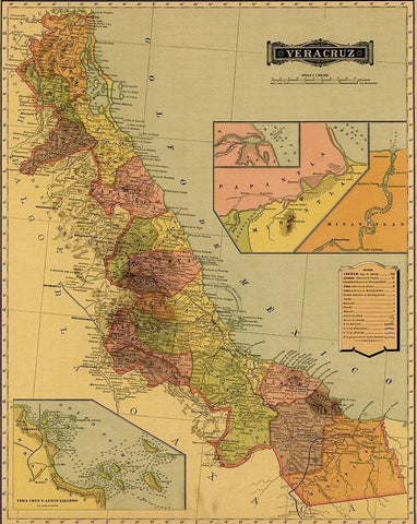 Vera Cruz 1844 White Modern Wood Framed Art Print with Double Matting by Vintage Maps
