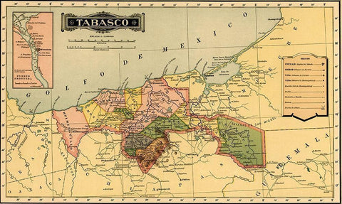 Tabasco 1844 White Modern Wood Framed Art Print with Double Matting by Vintage Maps