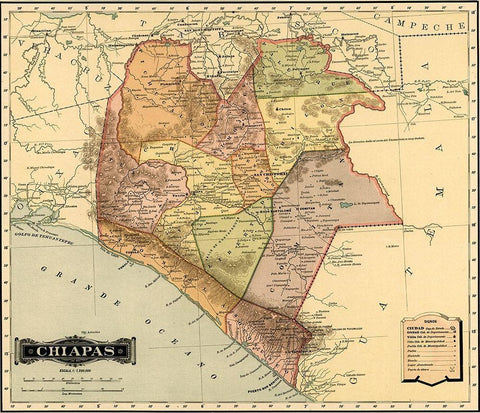 Chipas 1844 White Modern Wood Framed Art Print with Double Matting by Vintage Maps
