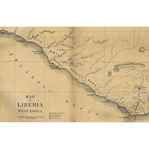 American Colinization Map of Liberia Gold Ornate Wood Framed Art Print with Double Matting by Vintage Maps