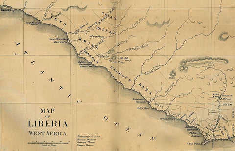 American Colinization Map of Liberia Black Ornate Wood Framed Art Print with Double Matting by Vintage Maps