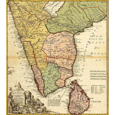 India Ceylon and The Malabar Coast Gold Ornate Wood Framed Art Print with Double Matting by Vintage Maps