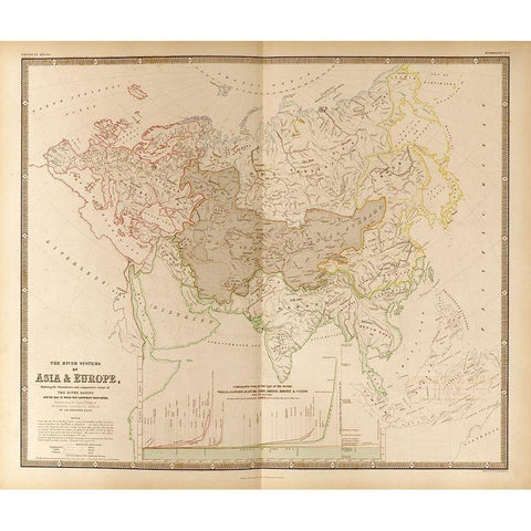 River Systems of Asia and Europe Black Modern Wood Framed Art Print with Double Matting by Vintage Maps