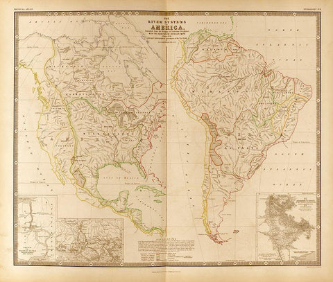 River Systems in the Americas Black Ornate Wood Framed Art Print with Double Matting by Vintage Maps