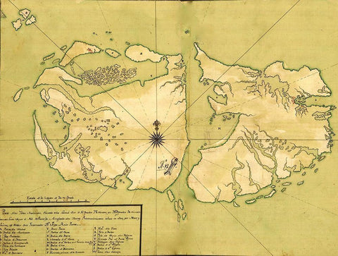 Falkland Islands Malvinas 1700 South America Black Ornate Wood Framed Art Print with Double Matting by Vintage Maps