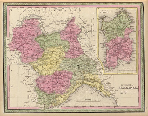 Sardinia 1849 White Modern Wood Framed Art Print with Double Matting by Vintage Maps