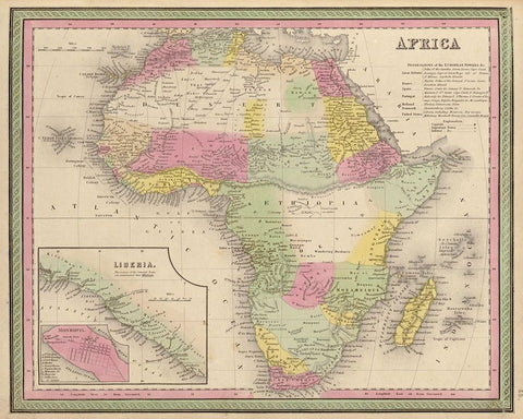 Africa 1849 White Modern Wood Framed Art Print with Double Matting by Vintage Maps
