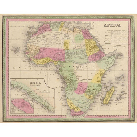 Africa 1849 Black Modern Wood Framed Art Print with Double Matting by Vintage Maps