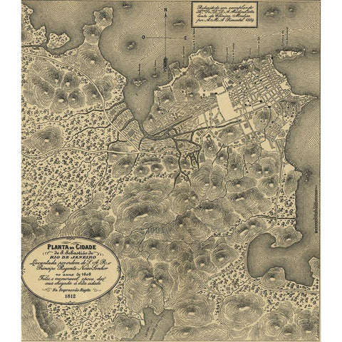 Rio De Janiero 1911 Black Modern Wood Framed Art Print with Double Matting by Vintage Maps