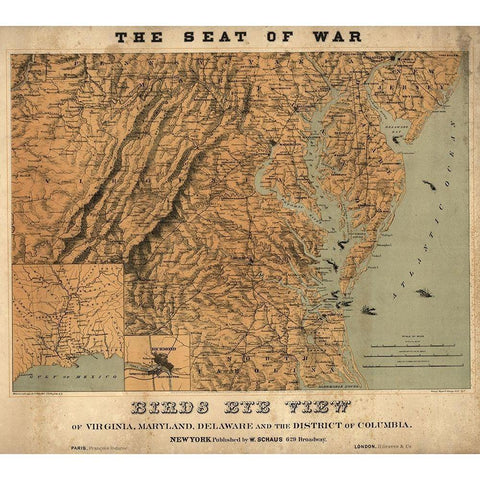 Birds Eye View of the Seat of War 1861 White Modern Wood Framed Art Print by Vintage Maps