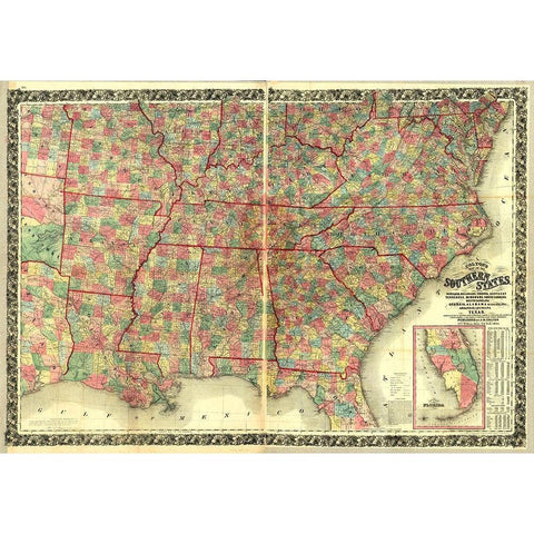 Southern States Black Modern Wood Framed Art Print by Vintage Maps